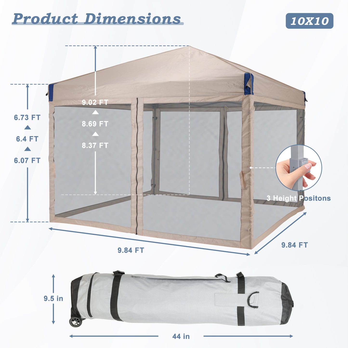 10x10/12x12 ft. Pop Up Canopy Tent with Removable Mesh Sidewalls