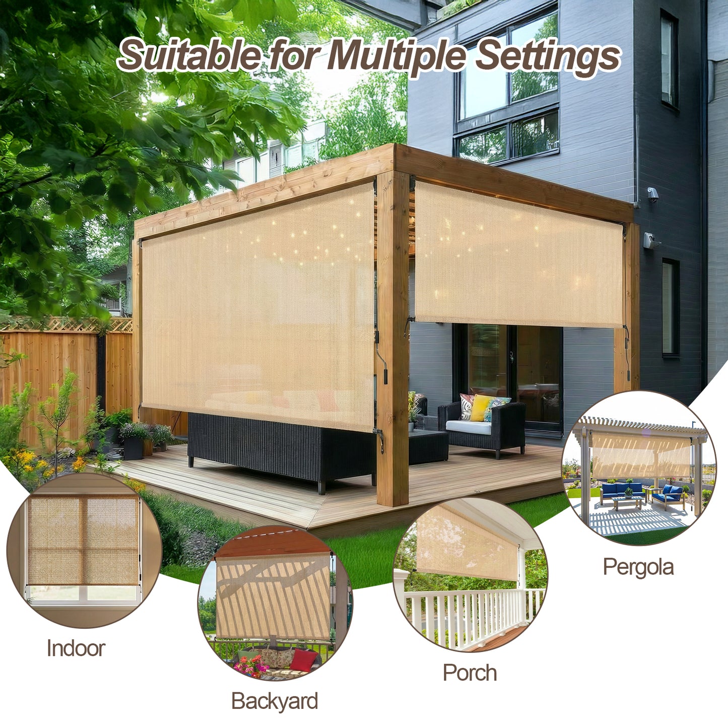 Patio Roller Shade, HDPE Fabric Outdoor Cordless Roll Up Blind with UV Protection