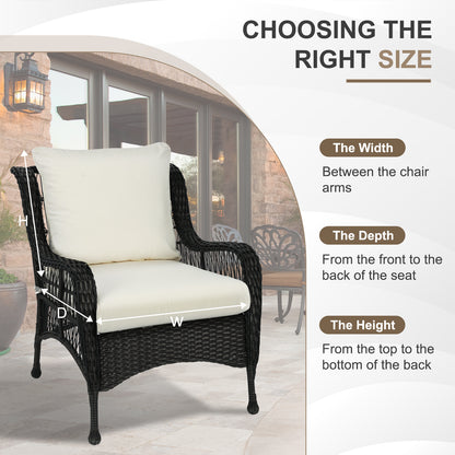 Waterproof Outdoor Deep Seat Cushion Set with Adjustable Straps & Removable Cover - Ivory White