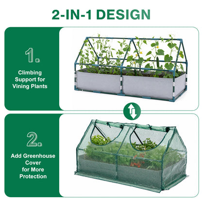 Raised Garden Bed with Mini Greenhouse Cover, Green PE Planter Box Kit