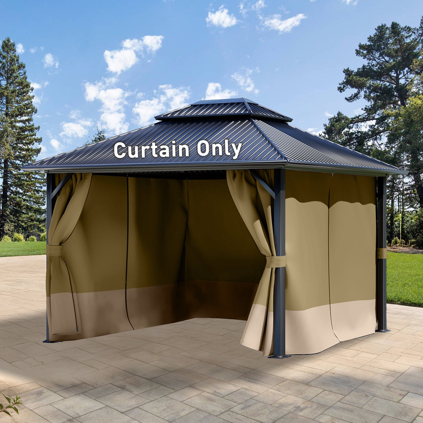 Outdoor Gazebo Curtains, 4 Panels Privacy Sidewall Replacement (Curtain Only) - Khaki and Sand Yellow