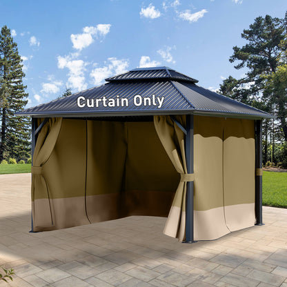 Outdoor Gazebo Curtains, 4 Panels Privacy Sidewall Replacement (Curtain Only) - Khaki and Sand Yellow