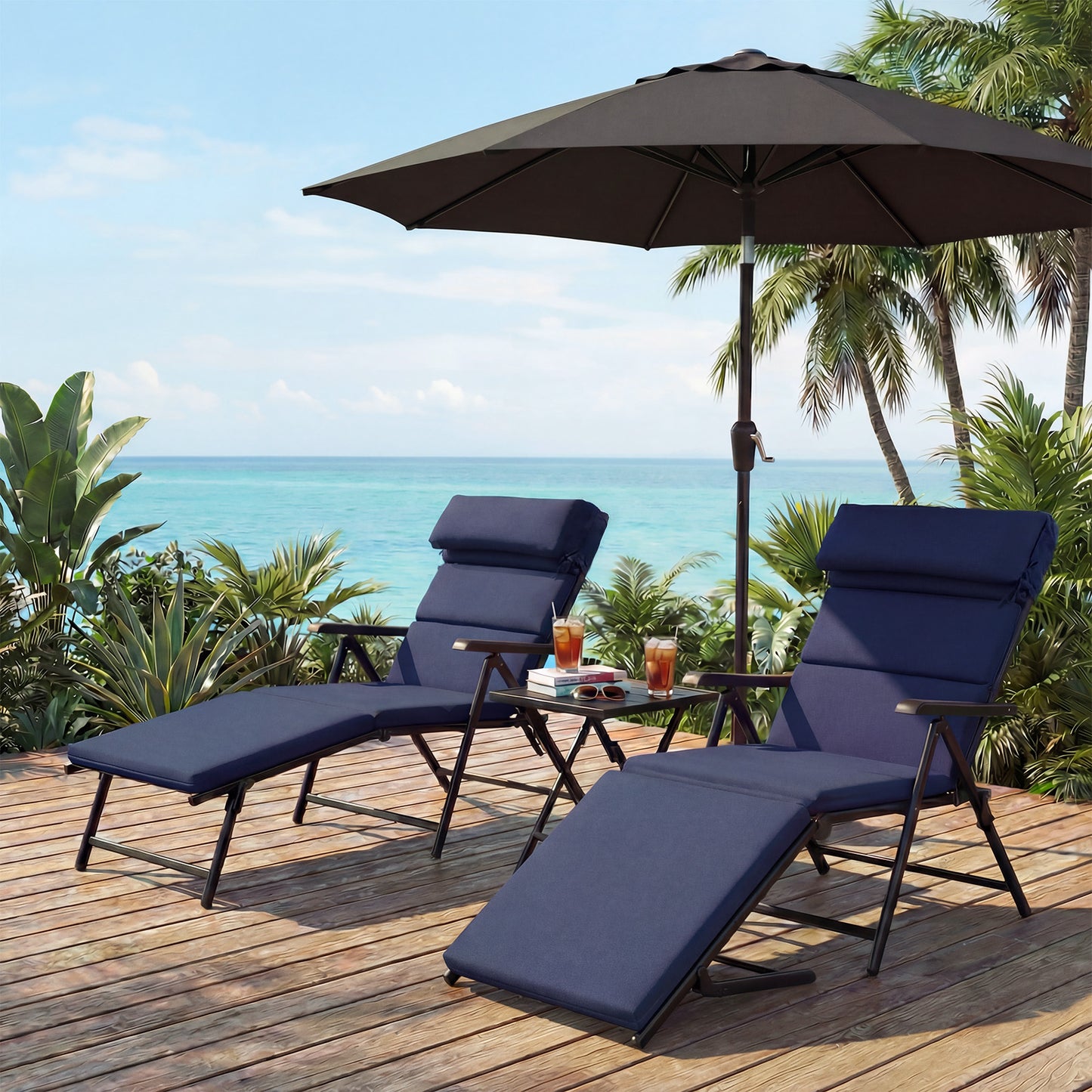 77x25x2.4 inch Outdoor Chaise Lounge Cushions, Dark Blue