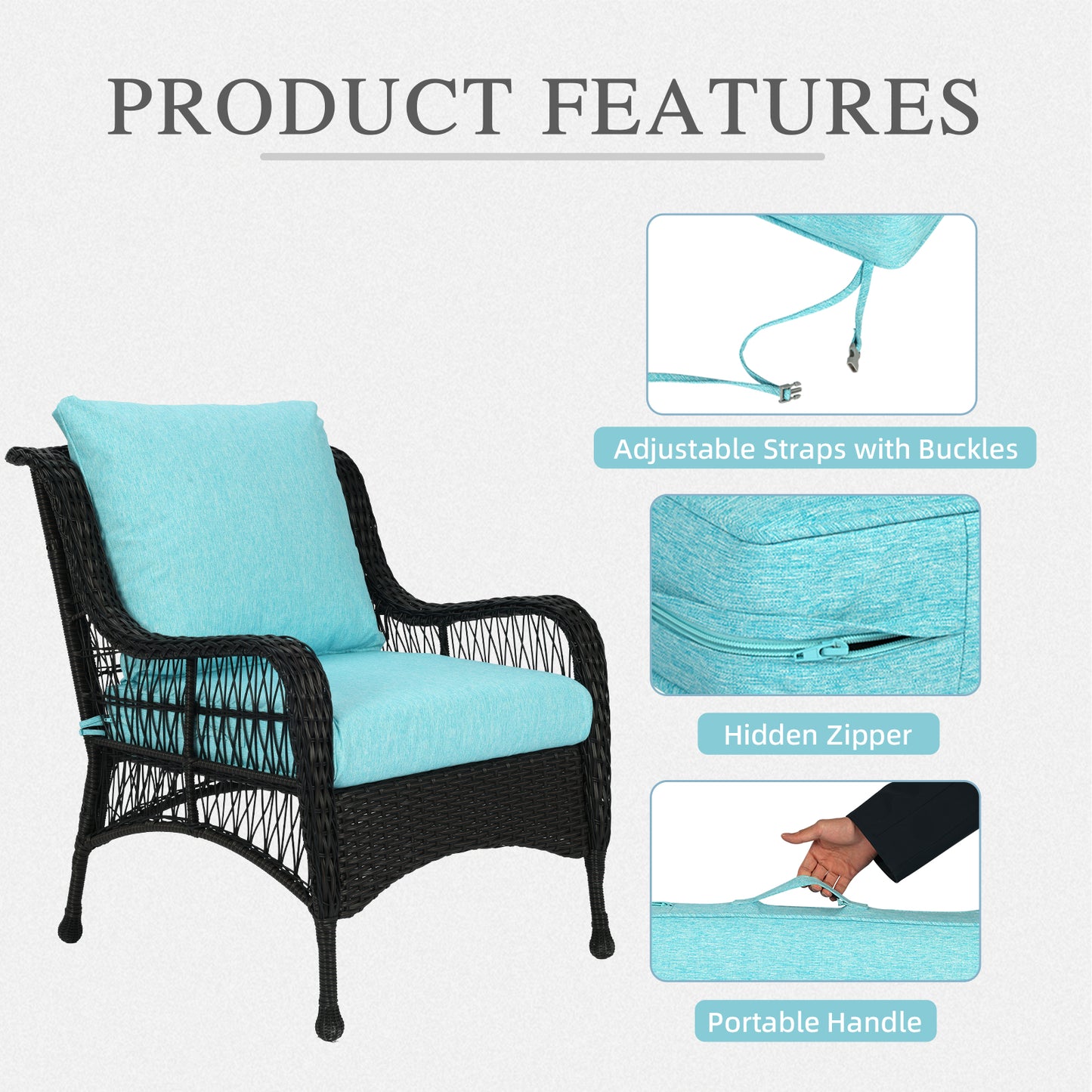 Outdoor Deep Seat Cushion Set, Waterproof Patio Chair Cushions, Aruba Blue