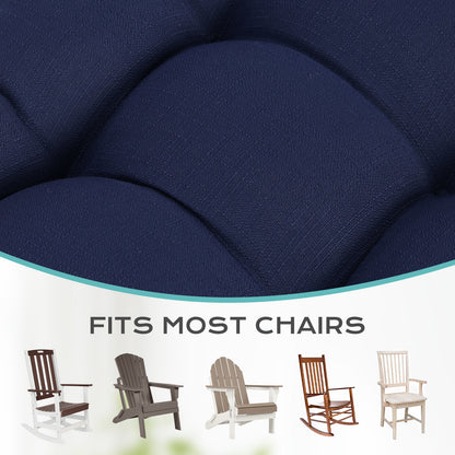 Tufted Outdoor High Back Rocking Chair Cushion Set of 2, Dark Blue
