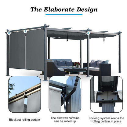 12 x 20 FT Outdoor Pergola with Retractable Shade Canopy, Aluminum Frame, Roller Shade Curtain- khaki/Charcoal Gray  Aoodor    