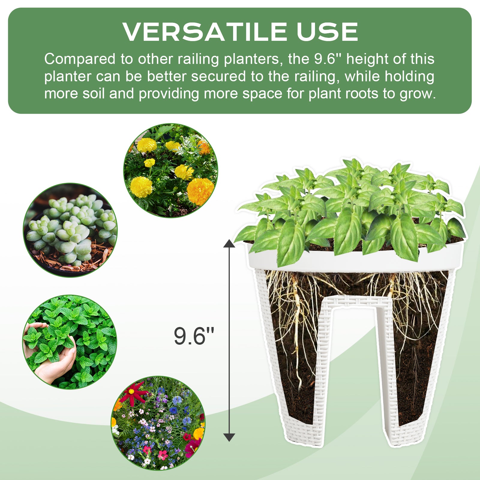 self watering railing planter 12" Rattan Pattern Railing Planters