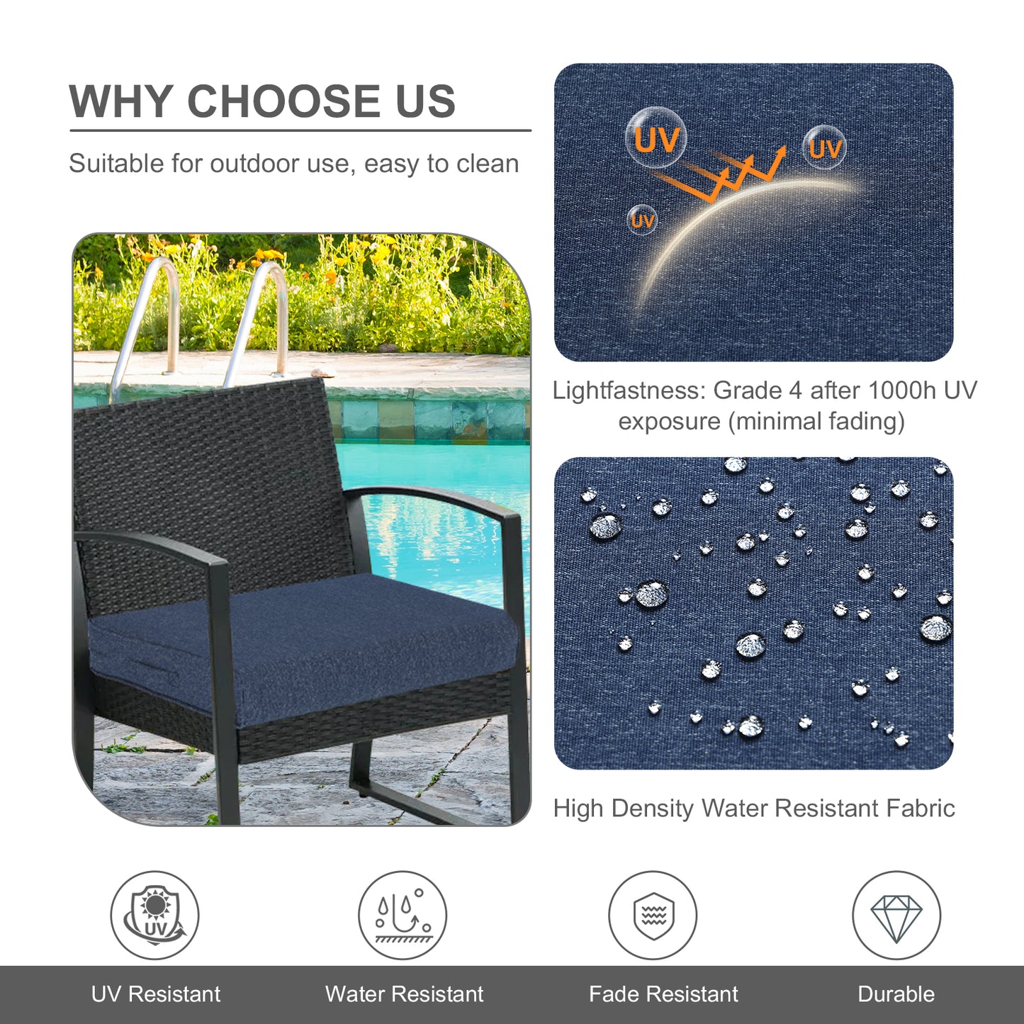 Outdoor Chair Cushions Set of 2 with Handle and Ties, Water Resistant Patio Seat Pads, Navy Blue Aoodor 