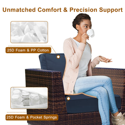 Premium Sunbrella Fabric Outdoor Patio Chair Cushions Set, Canvas Navy