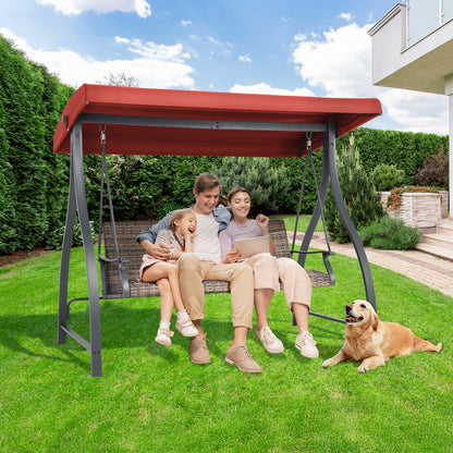 3-Seat Outdoor Rattan Patio Swing with Adjustable Canopy