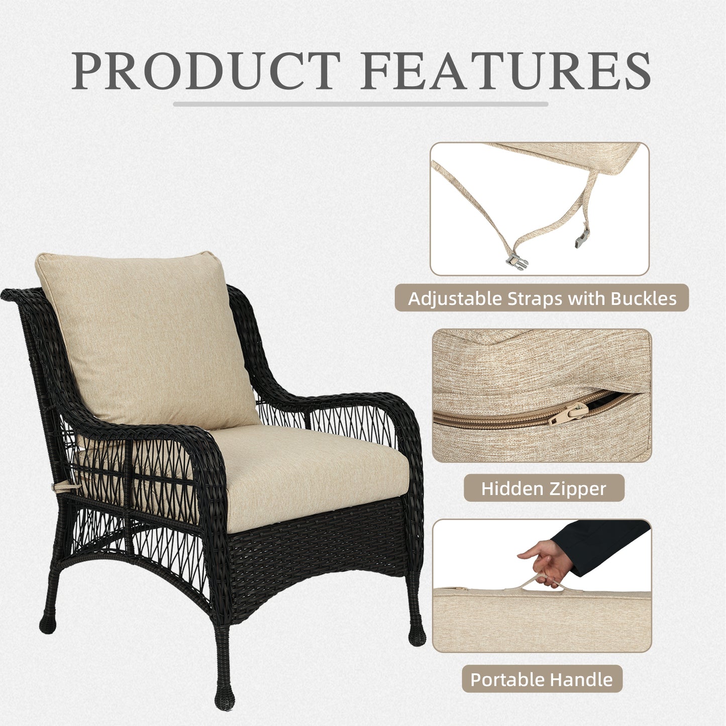 Outdoor Deep Seat Cushion Set, Waterproof Patio Chair Cushions, Brown