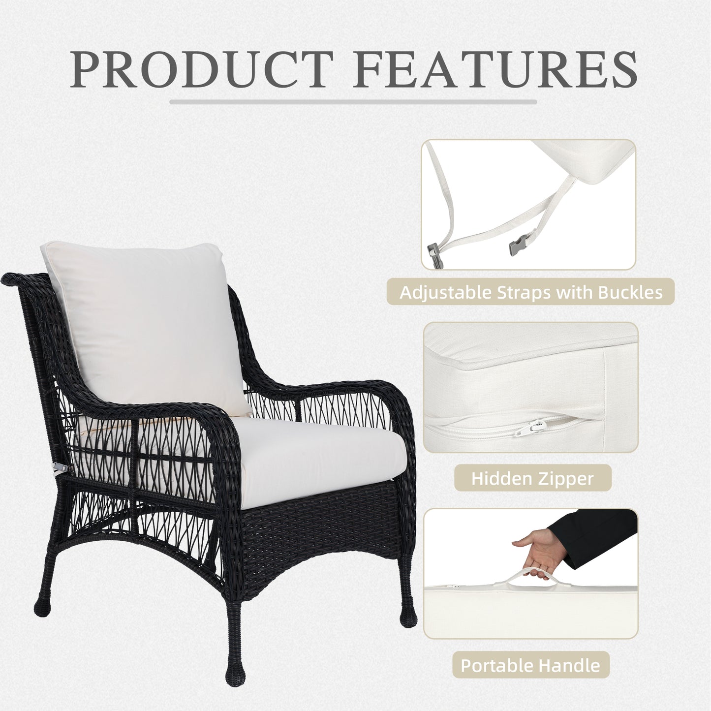 Outdoor Deep Seat Cushion Set, Waterproof Patio Chair Cushions, Ivory White