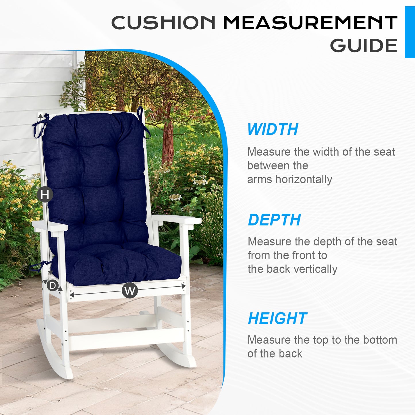Outdoor Tufted High Back Cushions Patio Replacement Chair Cushion with Ties - Dark Blue