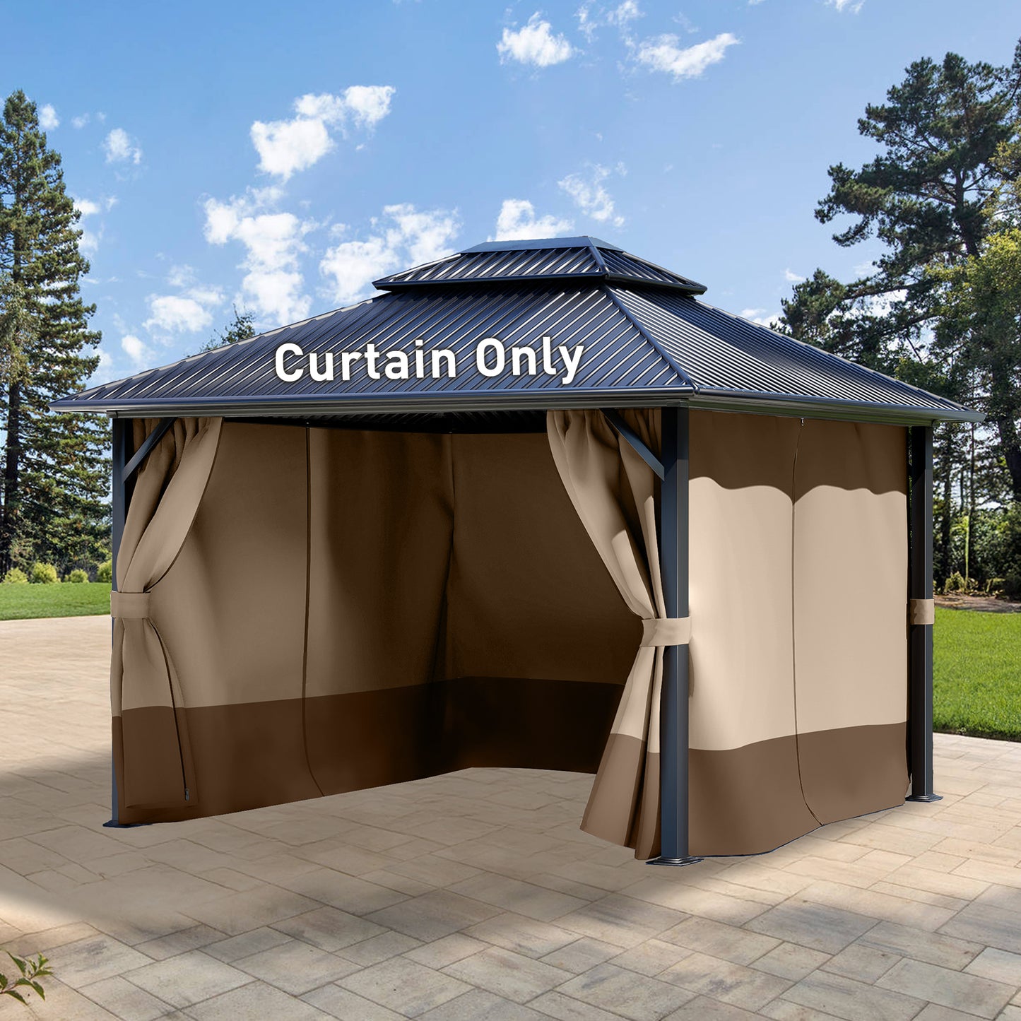 Outdoor Gazebo Curtains, 4 Panels Privacy Sidewall Replacement (Curtain Only) - Sand Yellow and Brown