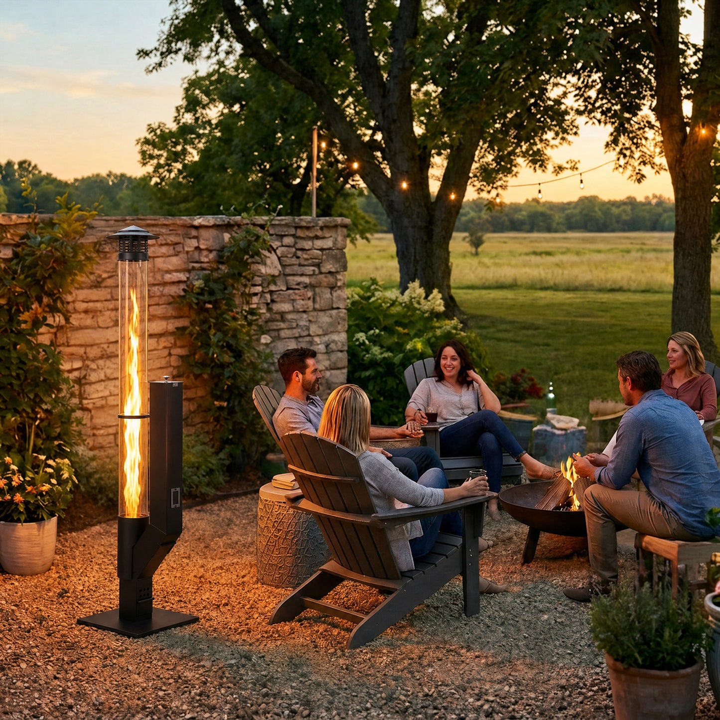 56 Inch Patio Pellet Heater Outdoor Smokeless Wood Pellet Burning Flame with Rain Cap and Viewing Window