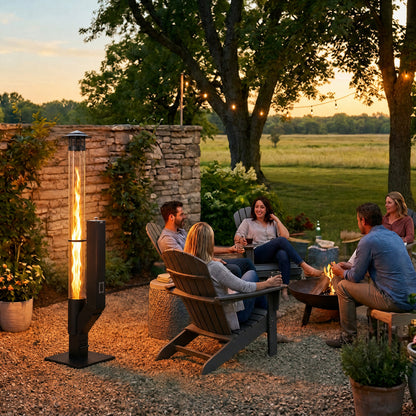 56 Inch Patio Pellet Heater Outdoor Smokeless Wood Pellet Burning Flame with Rain Cap and Viewing Window
