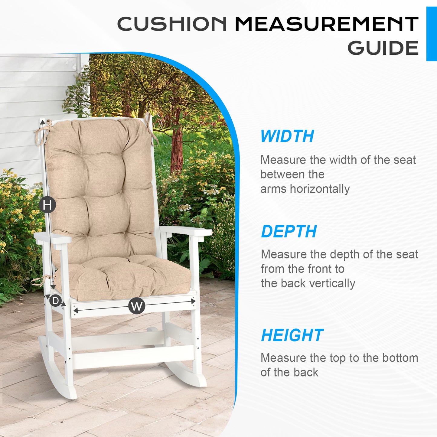 Tufted Outdoor High Back Cushions Patio Replacement Chair Cushion, Khaki