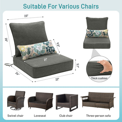 Outdoor Deep Seat Cushion Set with Lumbar Pillow, Patio Chair Back & Seat Cushions, Charcoal