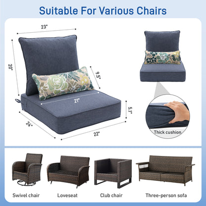 Outdoor Deep Seat Cushion Set with Lumbar Pillow, Patio Chair Back & Seat Cushions, Navy Blue