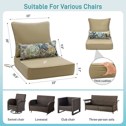 Outdoor Deep Seat Cushion Set with Lumbar Pillow, Patio Chair Back & Seat Cushions, Brown