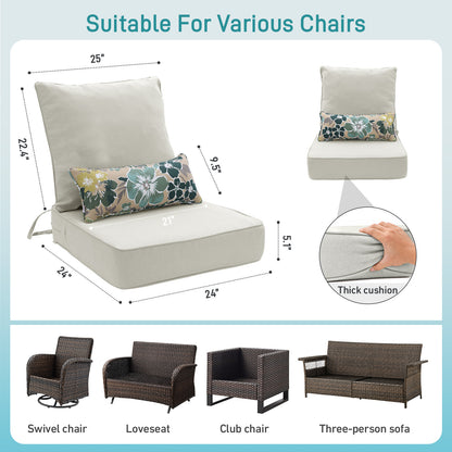 Outdoor Deep Seat Cushion Set with Lumbar Pillow, Patio Chair Back & Seat Cushions, Light Gray
