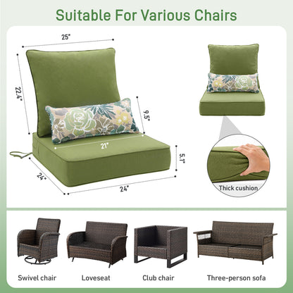 Outdoor Deep Seat Cushion Set with Lumbar Pillow, Patio Chair Back & Seat Cushions, Green