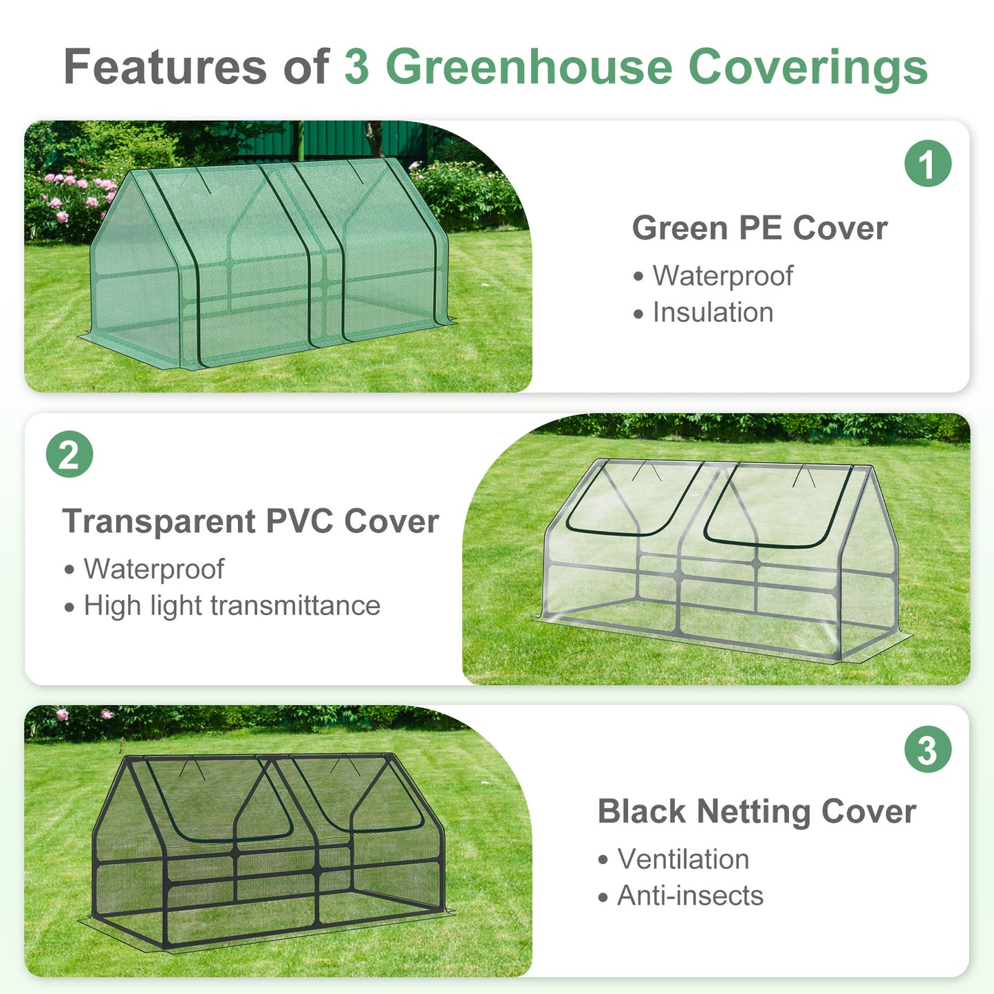 6x3x3 ft. Mini Greenhouse with 2 Zipper Doors, Water Resistant UV Protected with 2/3 Covers