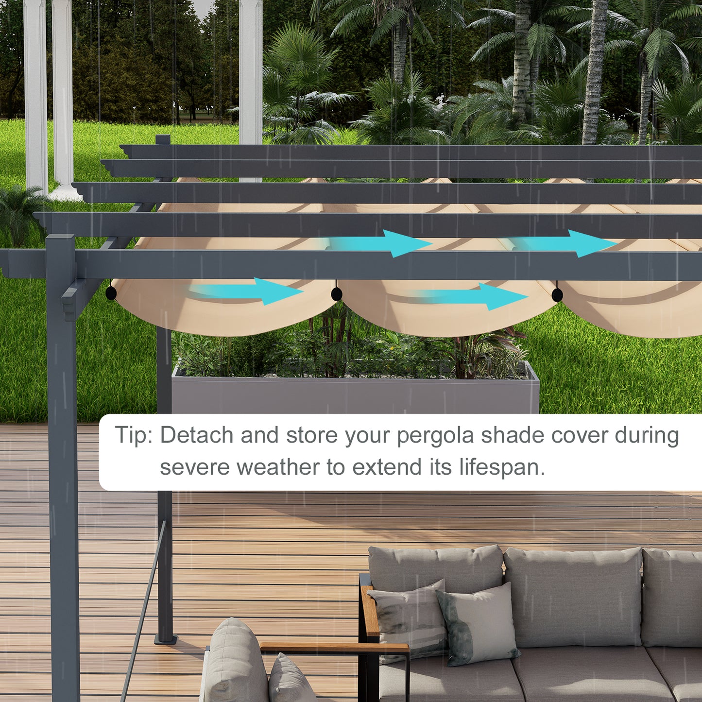 Pergola Replacement Canopy - Retractable Sun Shade Cover with Water-Resistant & UPF 50+ UV Blocking for Outdoor Patio Aoodor 