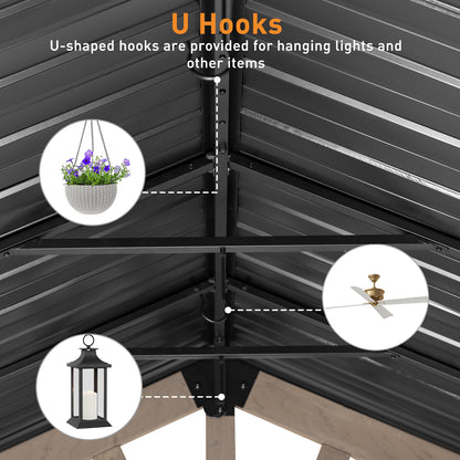 10'x12' Outdoor Patio Wooden Frame Gazebo with Galvanized Metal Hardtop Roof and Outlets