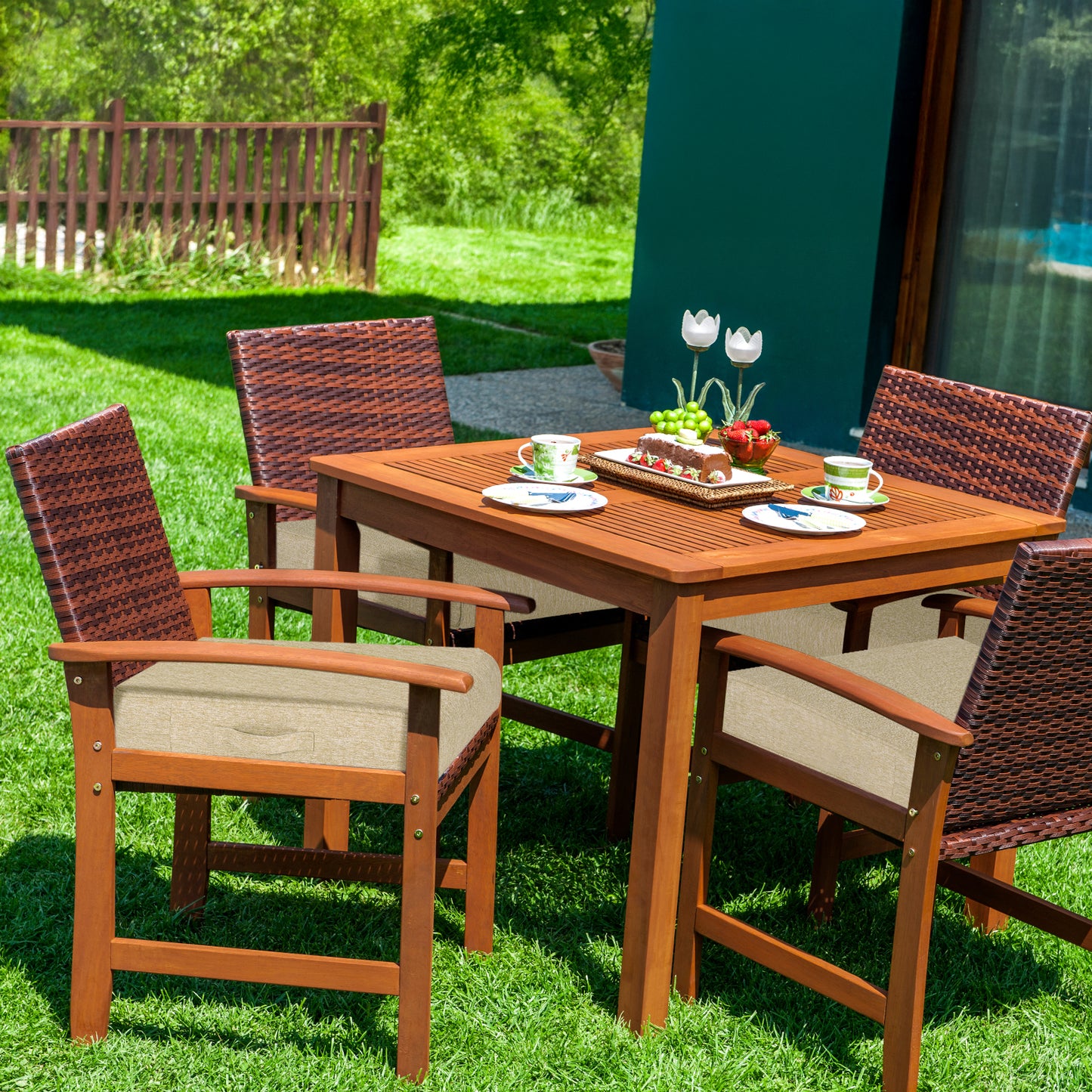Outdoor Chair Cushions Set of 2 with Handle and Ties, Water Resistant Patio Seat Pads, Brown Aoodor 