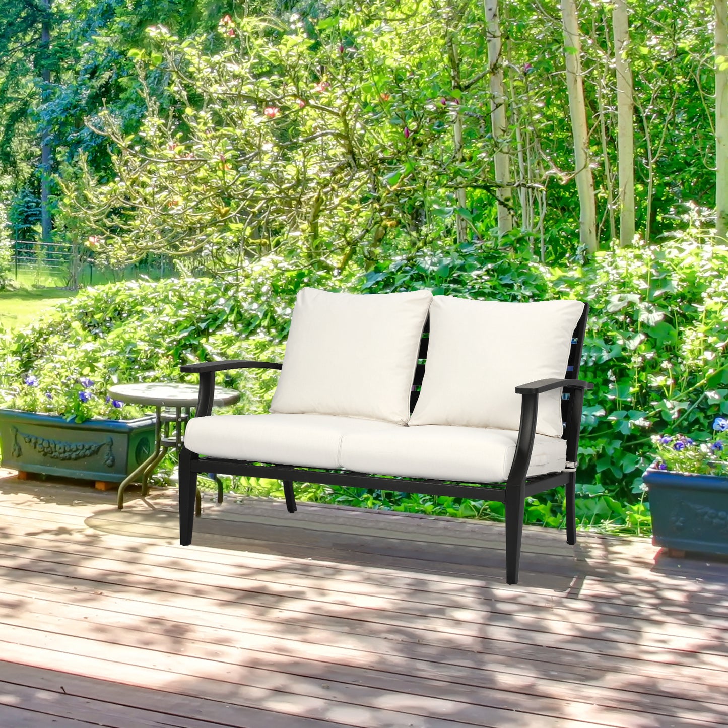 Outdoor Deep Seat Cushion Set, Waterproof Patio Chair Cushions, Ivory White