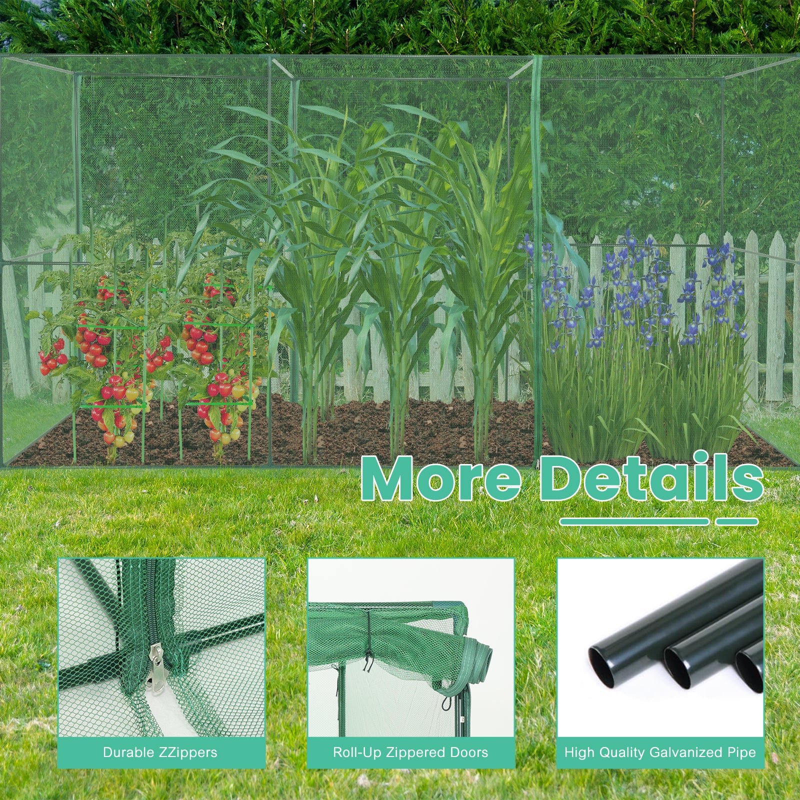 Crop Cage Plant Protection Netting Tent with Zipper for Vegetables Fruits and Plant - Aoodor 