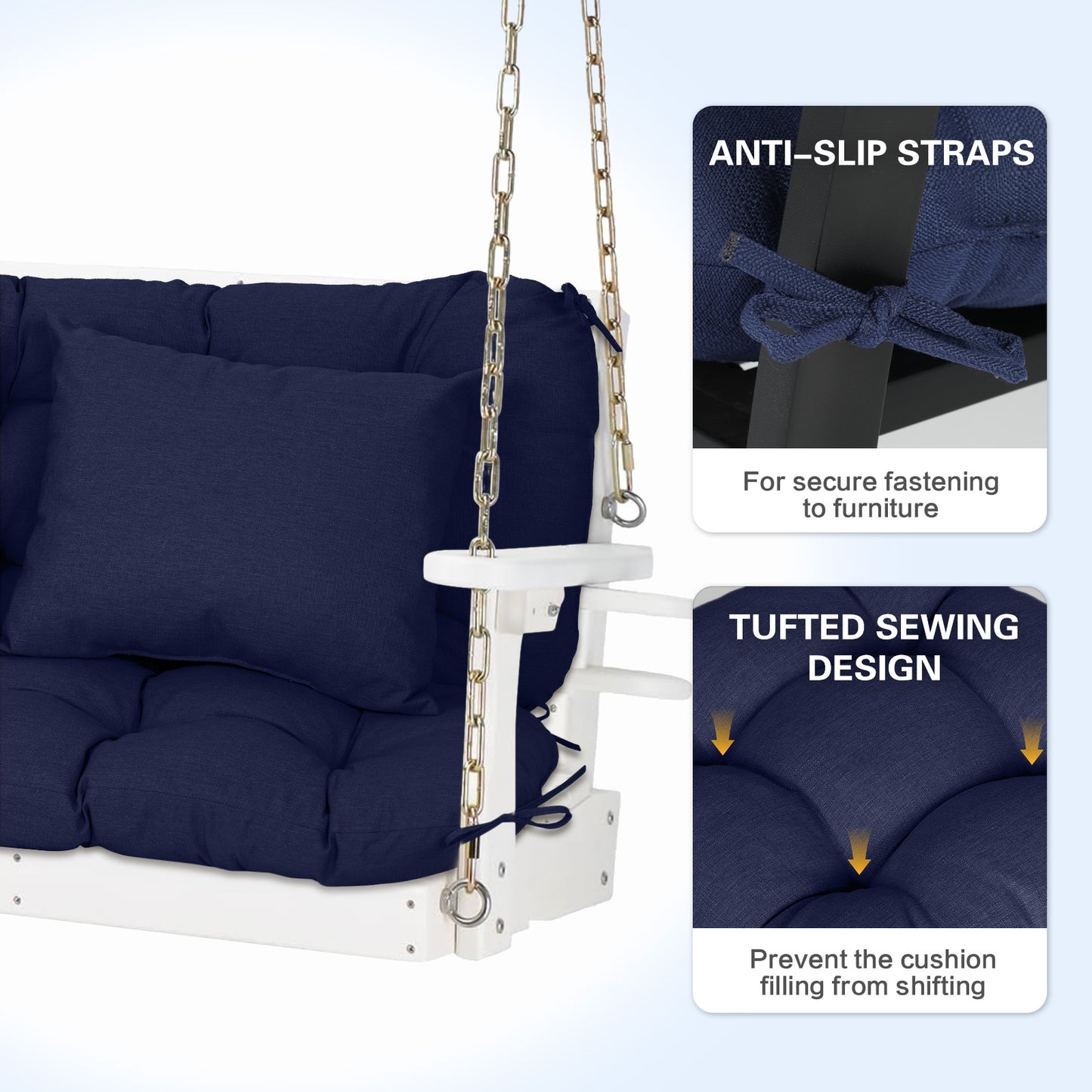 59" Tufted Porch Swing Cushions, Extra 5.1" Thick Outdoor Swing Bench Replacement Cushion with Backrest and 2 Pillows - Dark Blue Aoodor 