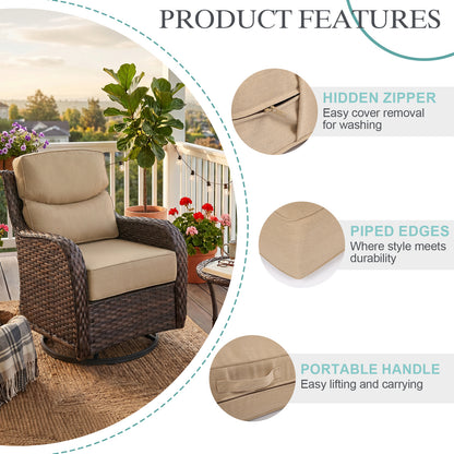 Smile Outdoor Chair Cushion Set, Sunbrella Fabric Deep Seating Cushions, Canvas Heather Beige