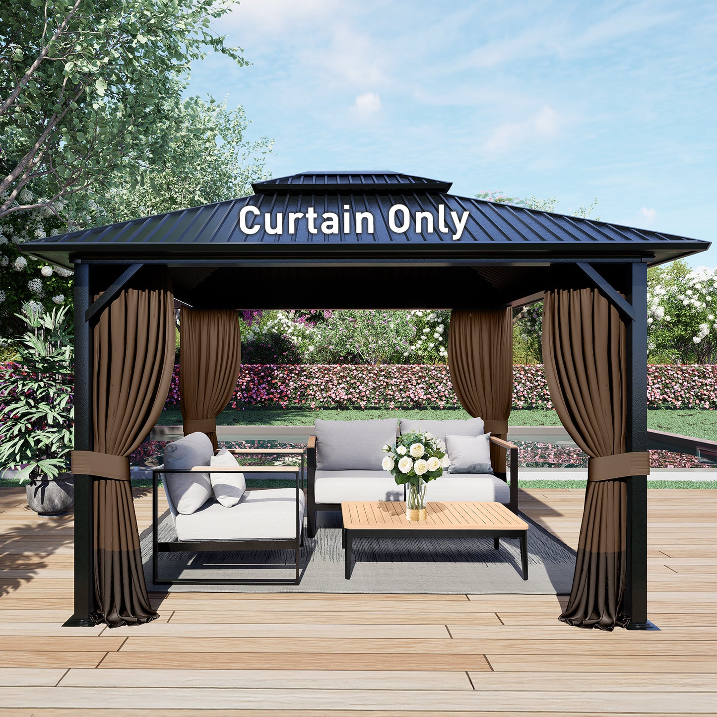 Outdoor Gazebo Curtains, 4 Panels Privacy Sidewall Replacement (Curtain Only) - Brown and Coffee