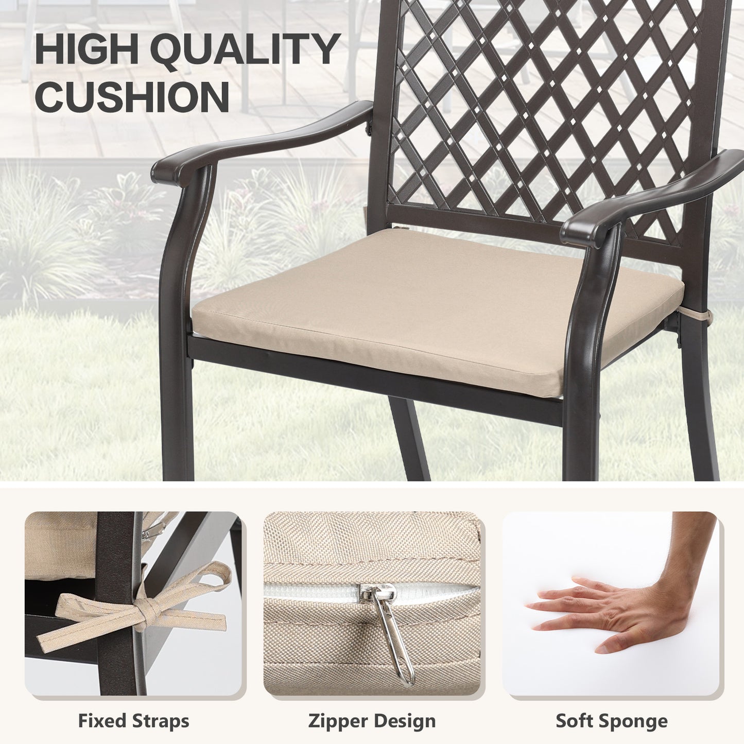 2-Piece Set Outdoor Patio Metal Dining Chairs with Seat Cushions