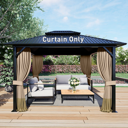 Outdoor Gazebo Curtains, 4 Panels Privacy Sidewall Replacement (Curtain Only) - Sand Yellow and Khaki