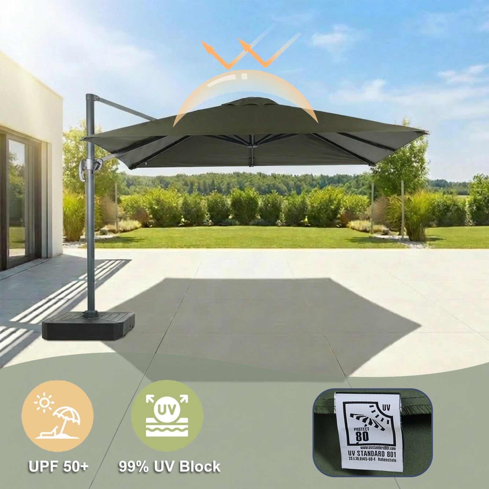 Aoodor 10'x10' Cantilever Umbrella Replacement Canopy for 8 Ribs Square Offset Umbrella