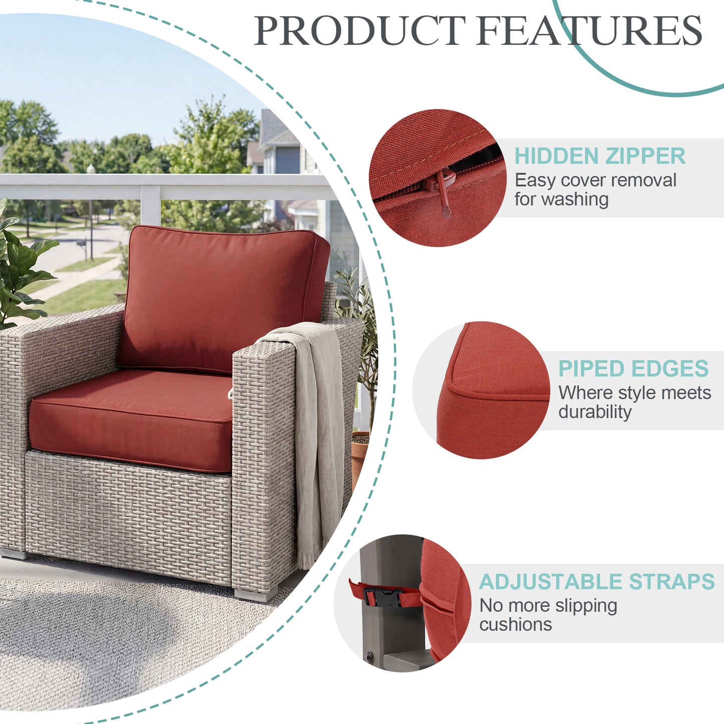 Premium Sunbrella Fabric Outdoor Patio Chair Cushions Set, Canvas Henna