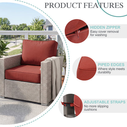 Premium Sunbrella Fabric Outdoor Patio Chair Cushions Set, Canvas Henna