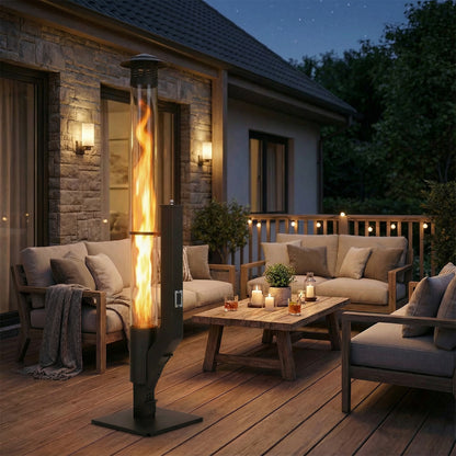 Outdoor Wood Pellet Patio Heater with Rain Cap and Viewing Window