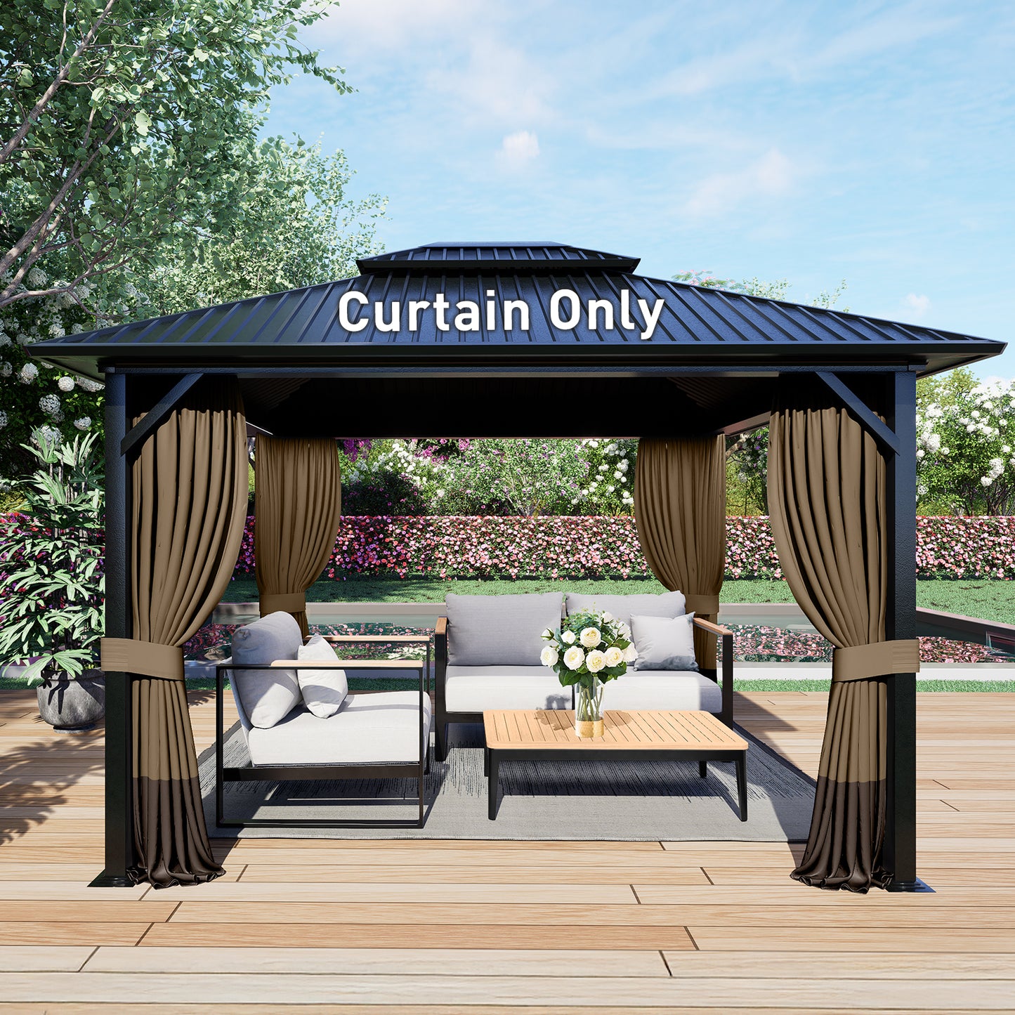 Outdoor Gazebo Curtains, 4 Panels Privacy Sidewall Replacement (Curtain Only) - Light Coffee and Coffee