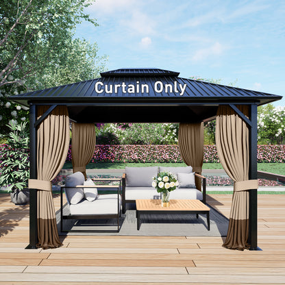 Outdoor Gazebo Curtains, 4 Panels Privacy Sidewall Replacement (Curtain Only) - Sand Yellow and Brown