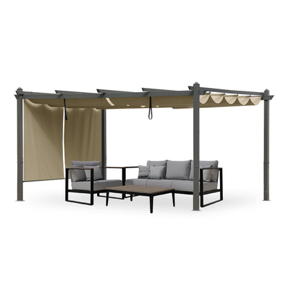 14x12 ft. Outdoor Pergola with Retractable Shade Canopy, Aluminum Frame, Roller Shade Curtain