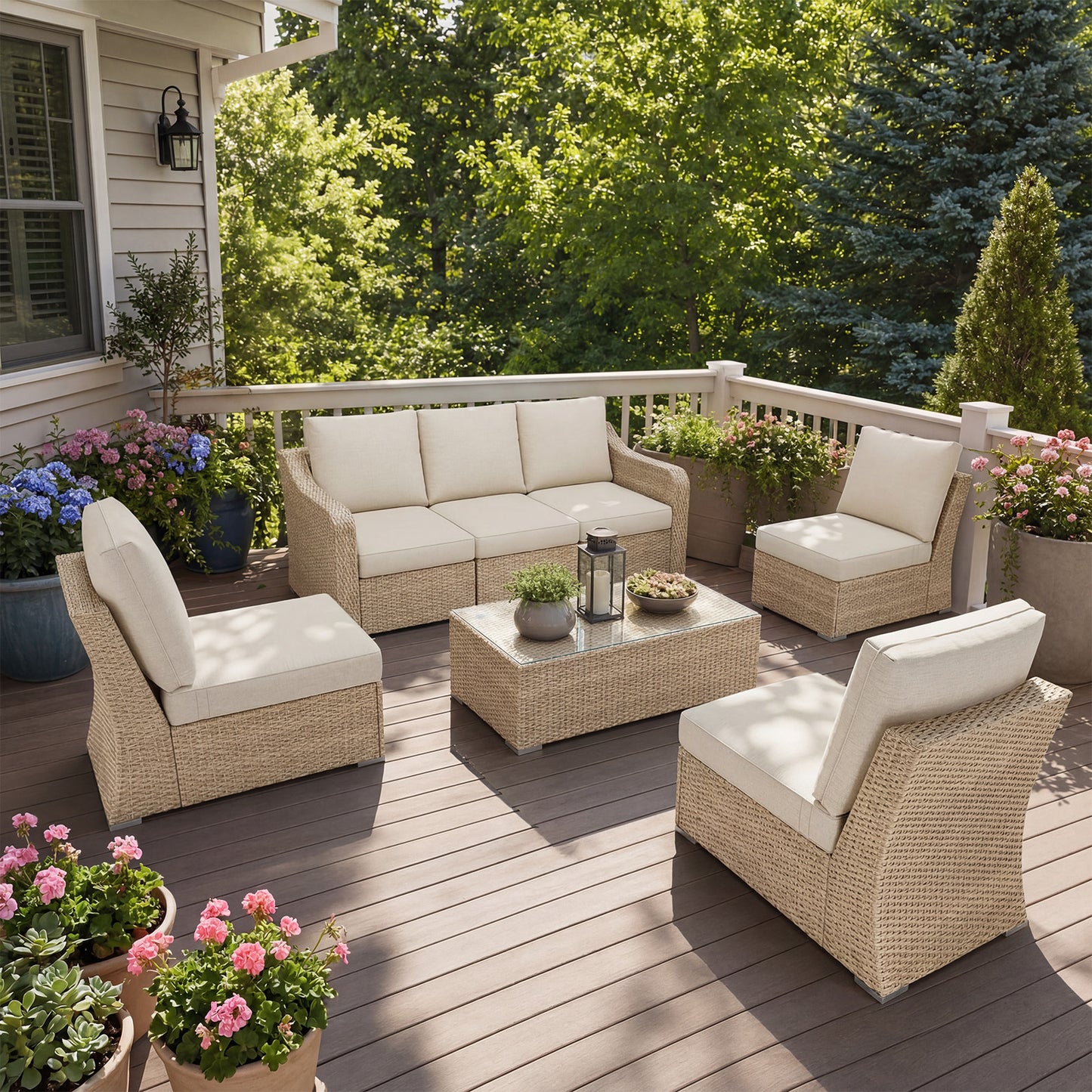 6 Piece Patio Furniture Set with Beige Cushions – Everyday Outdoor Luxury