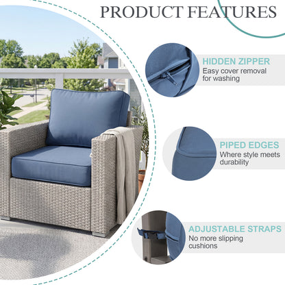 Premium Sunbrella Fabric Outdoor Patio Chair Cushions Set, Canvas Sapphire Blue