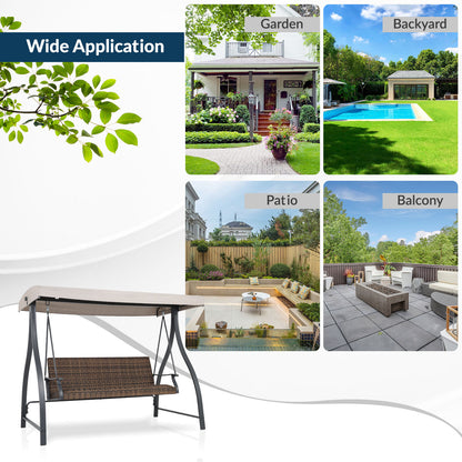 3-Seat Outdoor Rattan Patio Swing with Adjustable Canopy