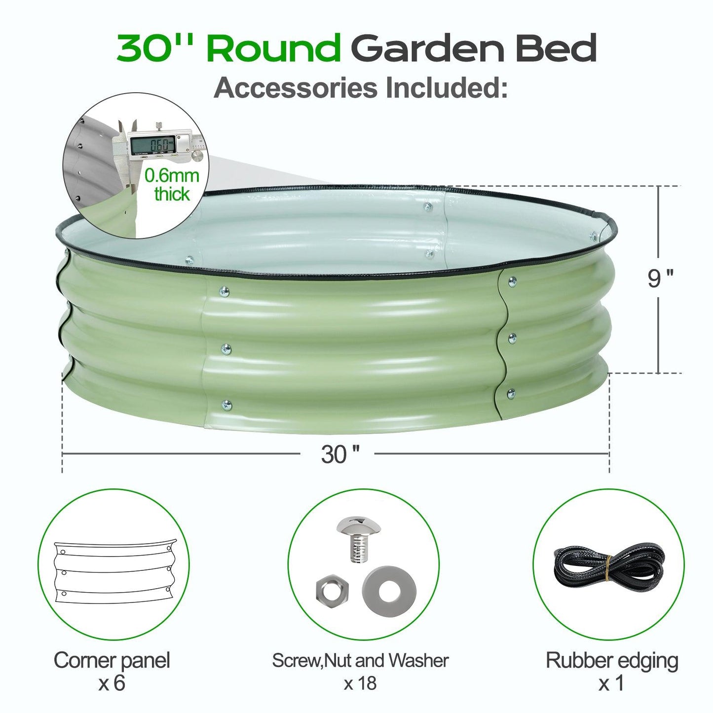 9'' Tall Raised Garden Bed 30'' Round - Outdoor Garden Planter Box Aoodor