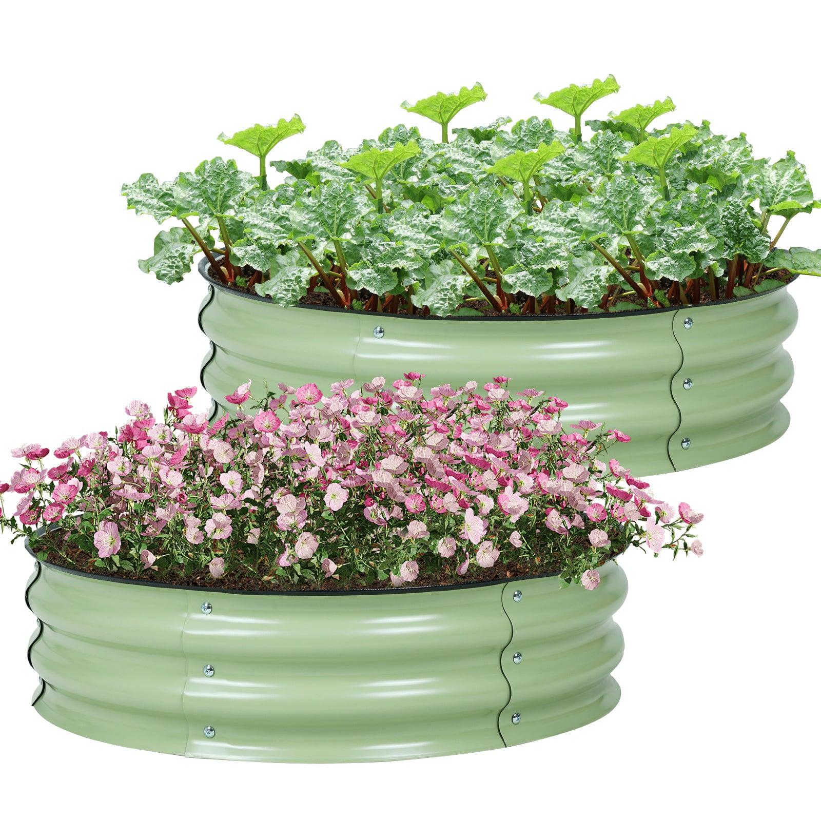 9'' Tall Raised Garden Bed 30'' Round - Outdoor Garden Planter Box Set of 2 Aoodor Green
