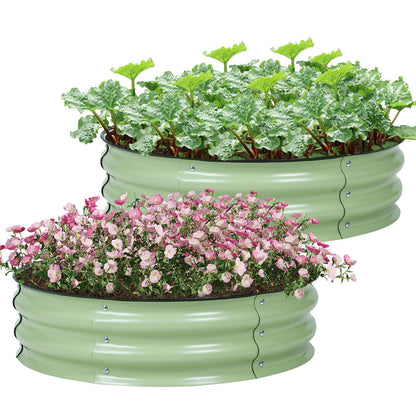 9'' Tall Raised Garden Bed 30'' Round - Outdoor Garden Planter Box Set of 2 Aoodor Green